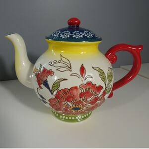 Dutch Wax By Coastline Imports Hand Painted Ceramic Tea Pot Floral